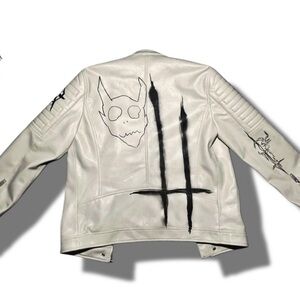 Zara White Leather Jacket with Black Graphic